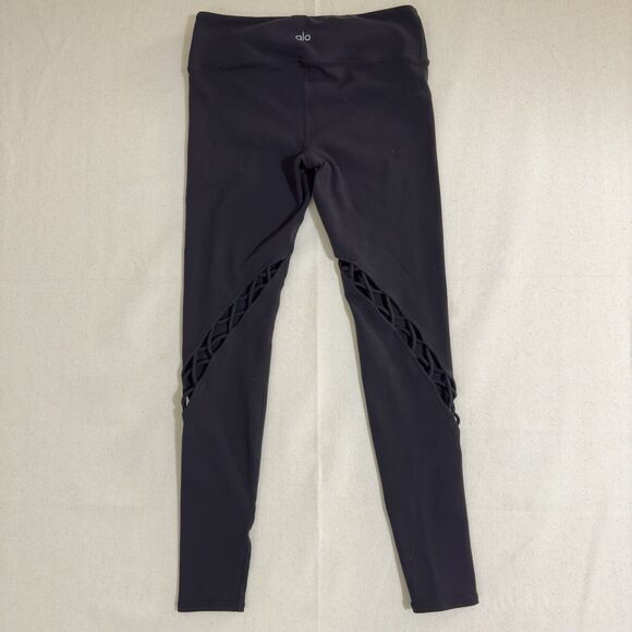 ALO Black Yoga Entwine Laced Mid-Rise Ankle Leggings Women’s Size Small - Picture 1 of 12